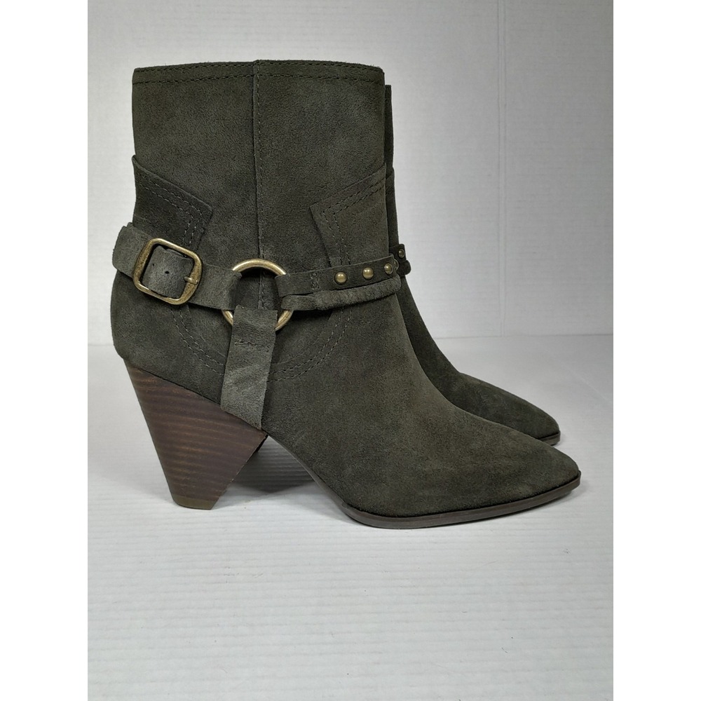Lucky Brand Boot Womens 7.5 M Studded Ankle Booties Green Suede Harness Western - Picture 10 of 11